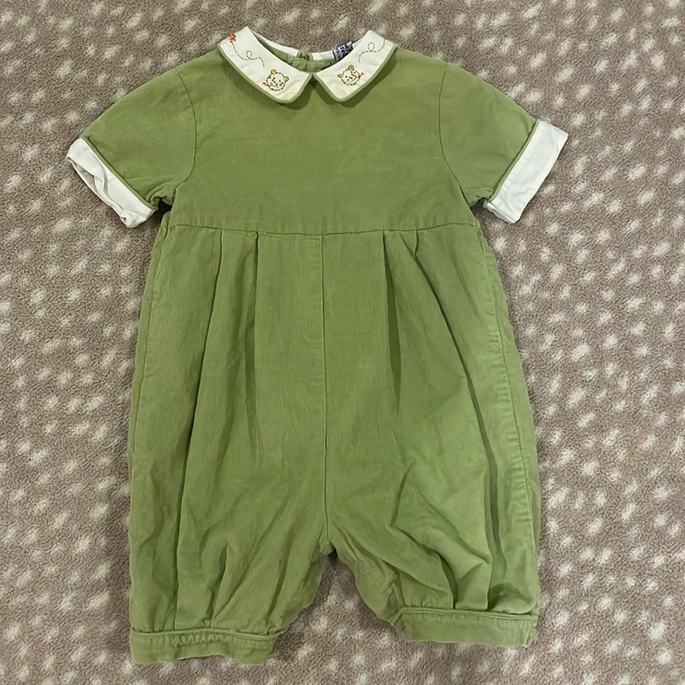 Baby green corduroy embroidered bubble | 6 months
